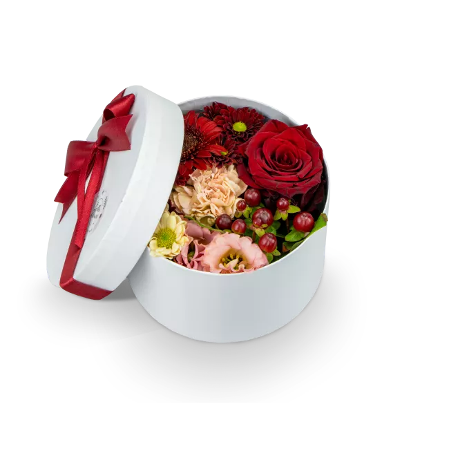 Box červených květin zavřený